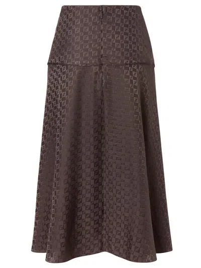 Fendi Women Midi Ff Jacquard Silk Skirt In Black