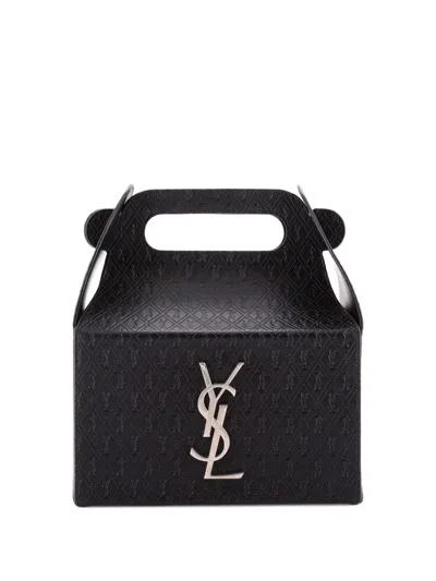 Pre-owned Saint Laurent Take-away Box Bag Monogram All Over Leather Satchel In Black