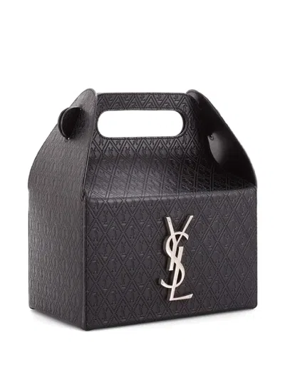 Pre-owned Saint Laurent Take-away Box Bag Monogram All Over Leather Satchel In Black