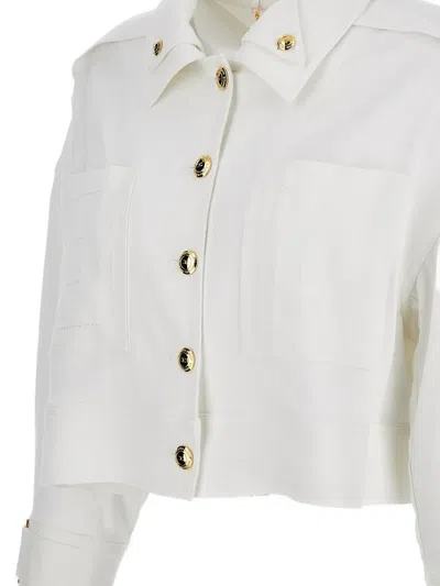 Elisabetta Franchi Cropped Blazer Jacket Collared Neck Pockets In White