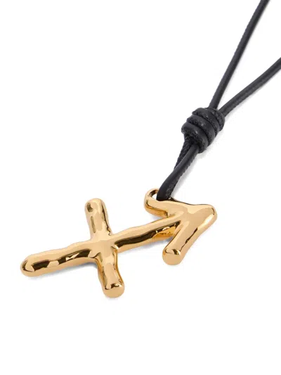 Jil Sander Zodiac Charm Leather Necklace In Black