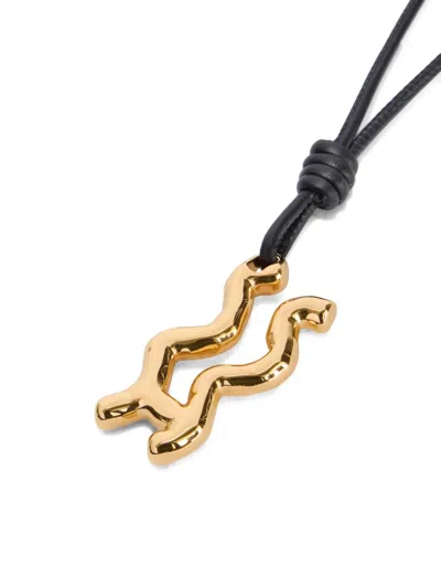 Jil Sander Zodiac Charm Leather Necklace In Black