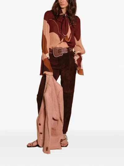 Johanna Ortiz Cartography Leather Trousers In Brown