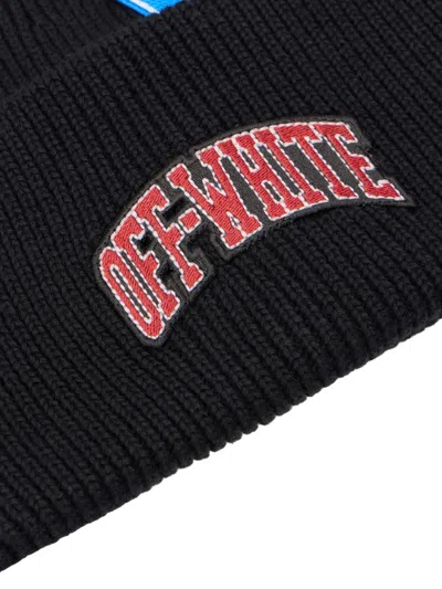 Off-white Logo Patches Ribbed Beanie In Black