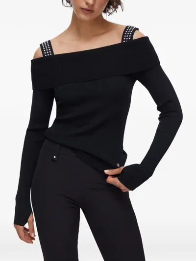 Liu •jo Off-the-shoulder Stud Sweater In Black
