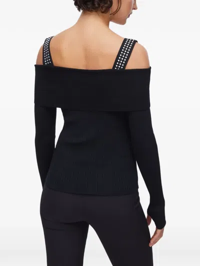 Liu •jo Off-the-shoulder Stud Sweater In Black