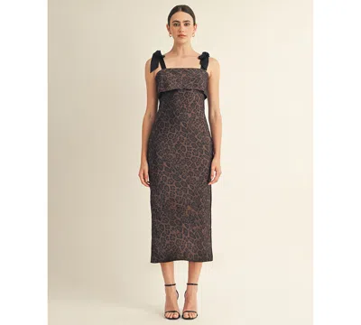 Arose Studio, Inc Women's Annelise Square Neck Tie Strap Midi Dress In Brown