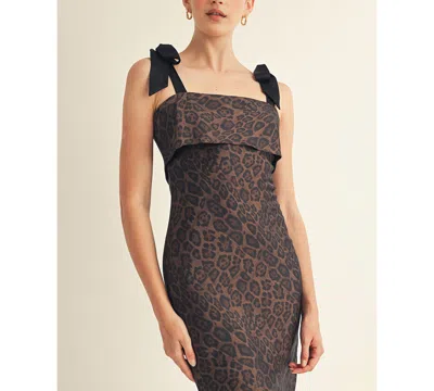 Arose Studio, Inc Women's Annelise Square Neck Tie Strap Midi Dress In Brown