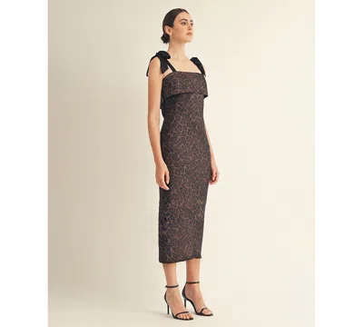 Arose Studio, Inc Women's Annelise Square Neck Tie Strap Midi Dress In Brown