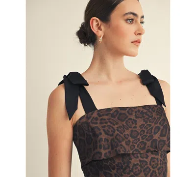 Arose Studio, Inc Women's Annelise Square Neck Tie Strap Midi Dress In Brown