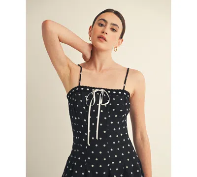 Arose Studio, Inc Women's Square Neck Ribbon Detail Long Dress In Black