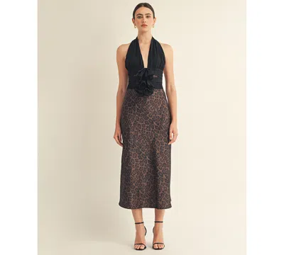 Arose Studio, Inc Women's Kessara Halter Wrap Bow Detail Midi Dress In Blue