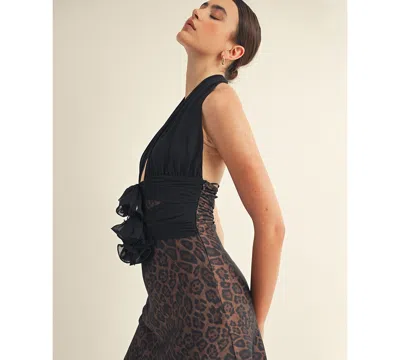 Arose Studio, Inc Women's Kessara Halter Wrap Bow Detail Midi Dress In Blue