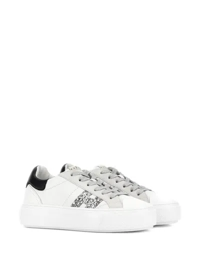 Hogan Crosswind Nappa Leather And Suede Sneakers With Glitter H Detail Shoes In White