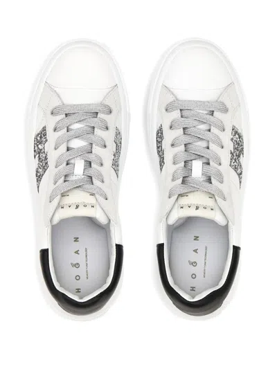 Hogan Crosswind Nappa Leather And Suede Sneakers With Glitter H Detail Shoes In White