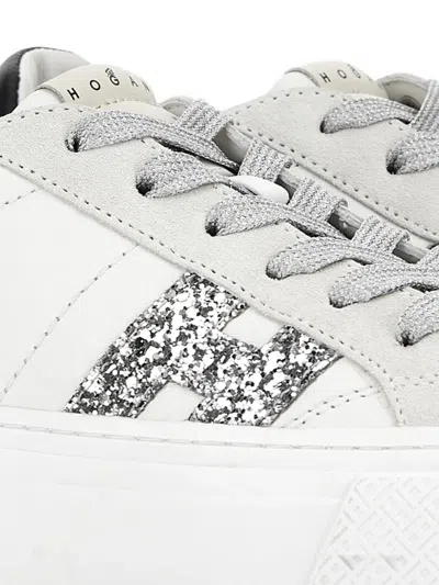 Hogan Crosswind Nappa Leather And Suede Sneakers With Glitter H Detail Shoes In White