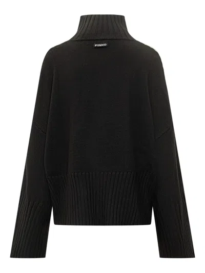 Pinko Stripes-sleeve High-neck Sweater In Black
