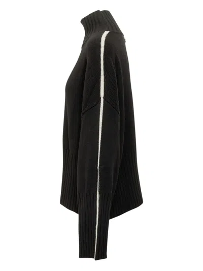 Pinko Stripes-sleeve High-neck Sweater In Black