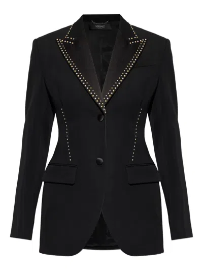 Versace Stud-embellished Single-breasted Blazer In Black