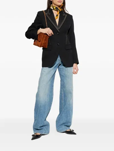 Versace Stud-embellished Single-breasted Blazer In Black