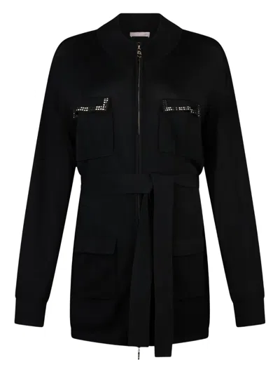 Liu •jo Appliqué-pocket Belted Cardigan In Black