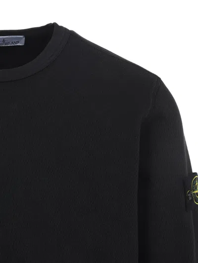 Stone Island Black Crewneck Logo Sweatshirt In Black
