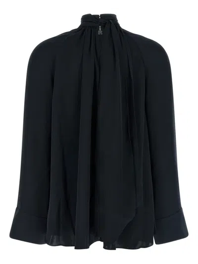 Rotate Birger Christensen Satin Bow Blouse In Black