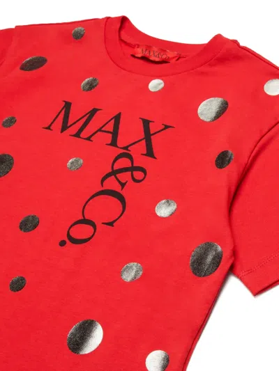 Max & Co T-shirt With Logo And Metallic Polka Dots In Red
