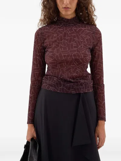 Sunnei High-neck Print Long-sleeve Top In Purple