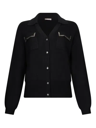 Liu •jo Appliqued-pocket Cardigan In Black