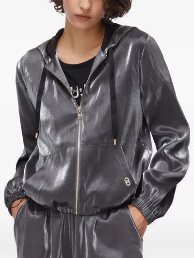 Liu •jo Laminated Hooded Jacket In Gray