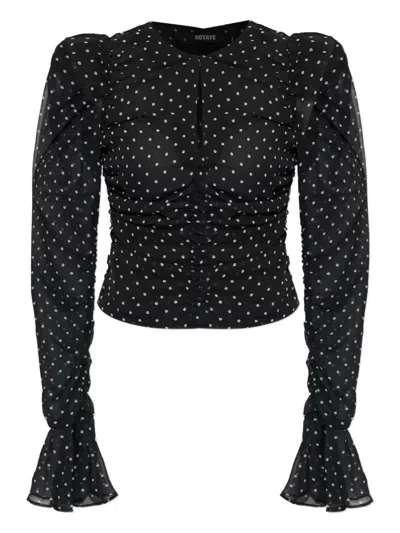 Rotate Birger Christensen Chiffon Ruched Top In Black