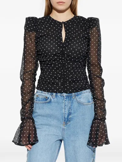 Rotate Birger Christensen Chiffon Ruched Top In Black