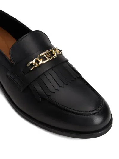 Tommy Hilfiger Fringed Chain-detailed Loafers In Black