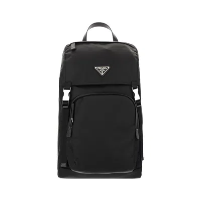 Prada Black Recycled Polyamide Backpack In Black