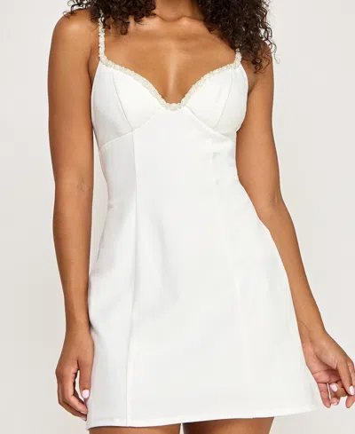 Seni & Cade Juniors' Imitation-pearl Beaded Trim Mini Dress In White