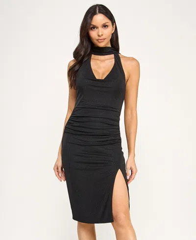Seni & Cade Juniors' Halter Neck Midi Dress With Scarf In Black