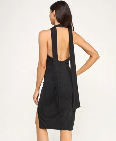 Seni & Cade Juniors' Halter Neck Midi Dress With Scarf In Black
