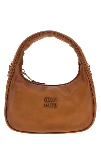 Miu Miu Caramel Leather Wander Handbag In Brown