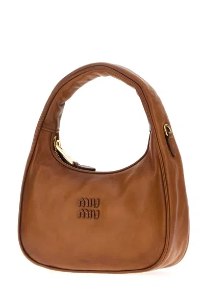 Miu Miu Caramel Leather Wander Handbag In Brown