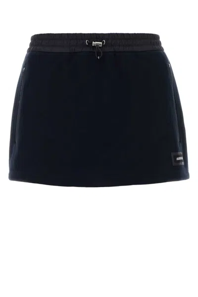 Miu Miu Midnight Blue Cotton Mini Skirt In Black