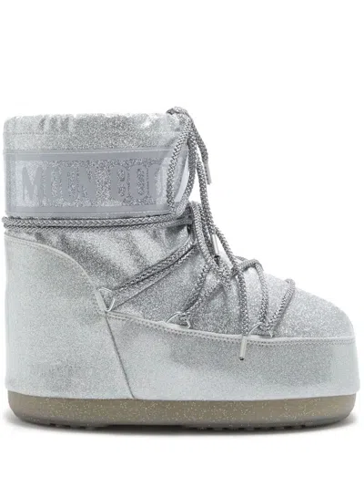 Moon Boot Icon Low Silver Glitter Ankle Boots In Gray