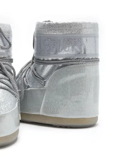 Moon Boot Icon Low Silver Glitter Ankle Boots In Gray