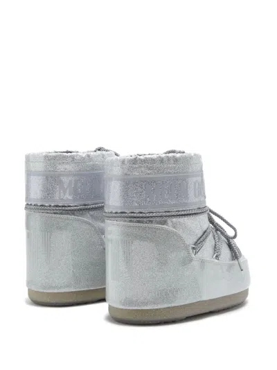 Moon Boot Icon Low Silver Glitter Ankle Boots In Gray