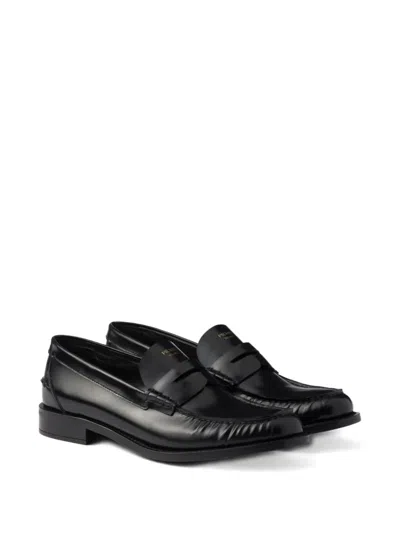 Prada 20mm Brushed-leather Band Loafers In Black