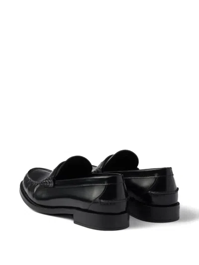 Prada 20mm Brushed-leather Band Loafers In Black