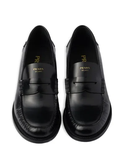 Prada 20mm Brushed-leather Band Loafers In Black