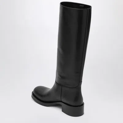 Prada Knee-high Leather Block Heel Boots In Black