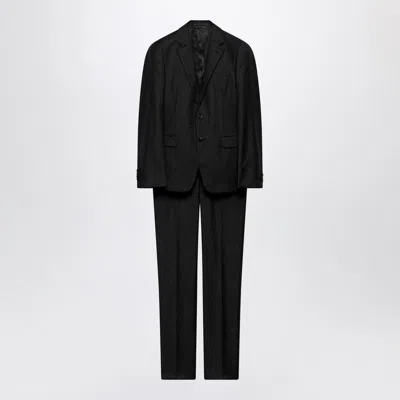 Prada Single-breasted Dress In Anthracite Gray Wool And Cashmere In Black