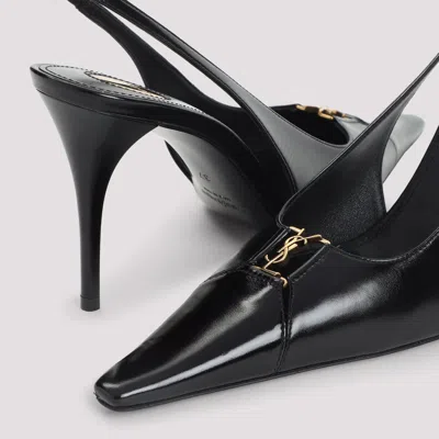 Saint Laurent Babylone Breteuil Leather Slingback Pumps In Black